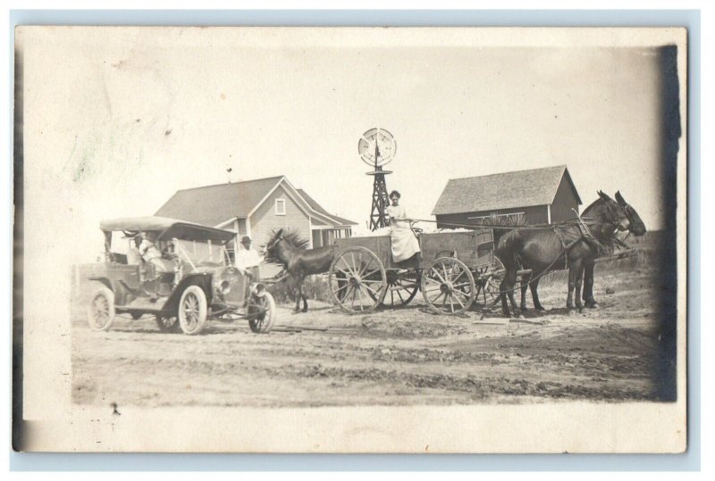 1912 Homestead Windmill Car Wagon Byron Nebraska NE RPPC Photo Antique Postcard 