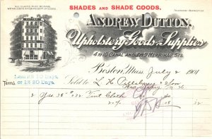 1901 Andrew Dutton Upholstery Merrimac St. Boston MA Bill Letterhead Billhead