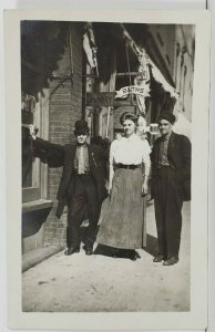 Rppc 1900s Men Lady at Bath House Crescent Laundry Sign Photo Postcard O7