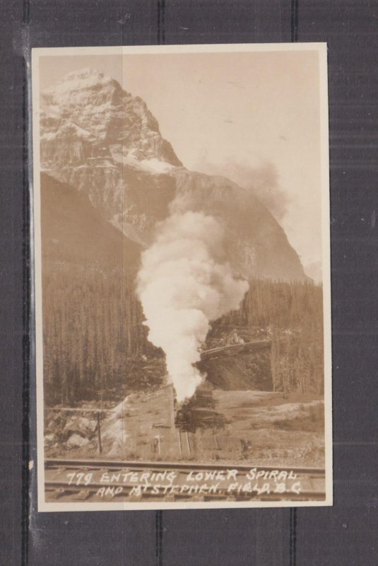 CANADA, ENTERING LOWER SPIRAL & Mt. STEPHEN FIELD, B.C., c1920 real photo ppc.