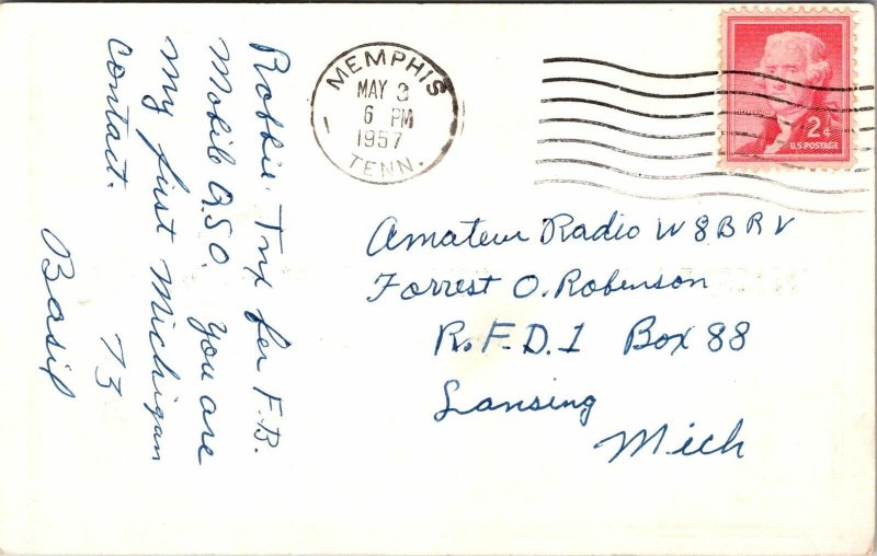 VINTAGE POSTCARD HAM RADIO CALLING CARD K4ENA MEMPHIS TENNESSEE MAILED 1957