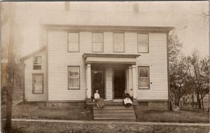 RPPC Edwardian Women On Steps Two Door House Real Photo Postcard Z22