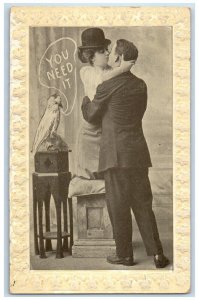 1911 Couple Kissing Romance Parrott Embossed South Bend Indiana IN Postcard