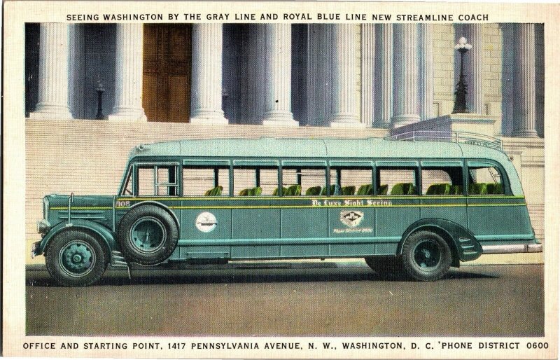 Royal Blue Line and Gray Line Tours Washington DC Vintage Postcard R32 