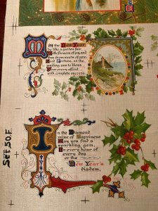 Antique 1910s Christmas Postcard Artwork Proof Sheet Uncut On Silk RARE