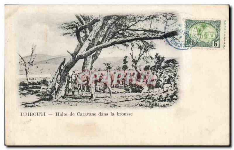 Old Postcard Cote des Somalis Djibouti Caravan Stop in the bush