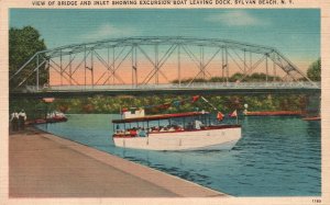 Vintage Postcard Bridge And Inlet Showing Excursion Boat Sylvan Beach New York