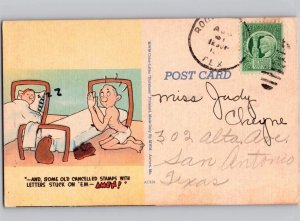 c1943 Praying For Stamps Before Bed Funny Comic Humor Linen Postcard