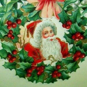 Christmas Postcard Santa & Sleeping Cherub Little Girl Embossed 1910 Vintage