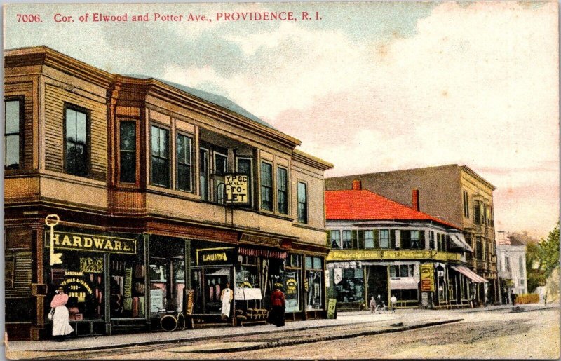 Corner of Elwood and Potter Ave, Hardware Store Providence RI Vtg Postcard V44