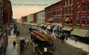 Augusta Maine ME Trolley Streetcar Street Scene c1910 Vintage Postcard