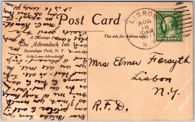 Sacandaga Park New York NY, 1911 The Adirondack Inn Building, Vintage Postcard