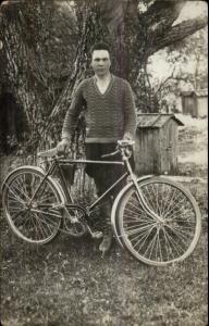 Young Man & His Bicycle Close-Up Details c1910 Real Photo Postcard