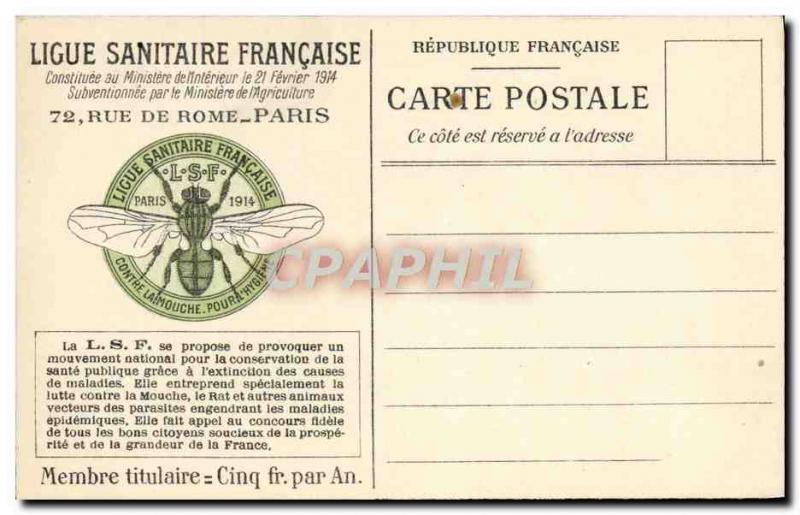 Old Postcard Sanitary Ligue Francaise Paris Street in Rome Mosquito