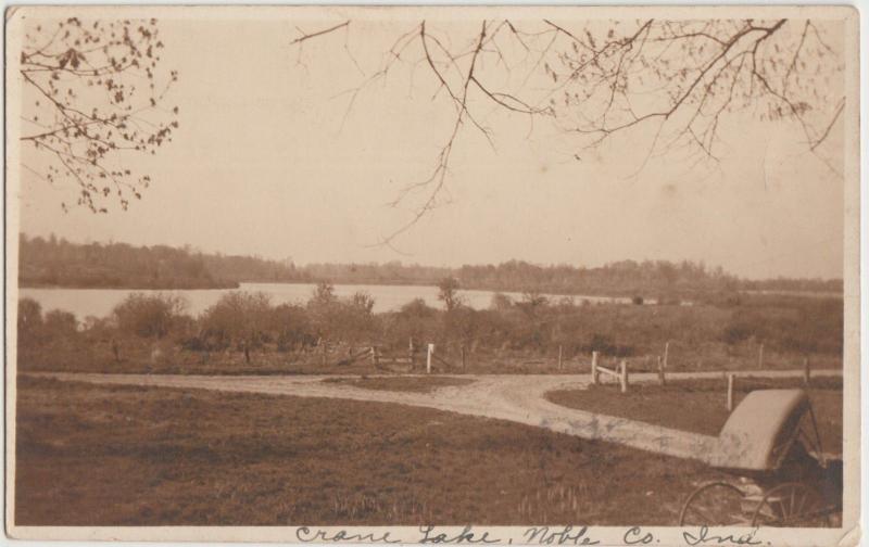 Indiana In Real Photo RPPC Postcard 1913 CRANE LAKE Columbia City BUGGY