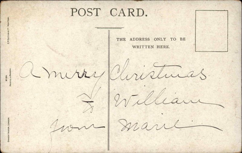 Christmas Children Playing Sledding c1900s-10s Postcard