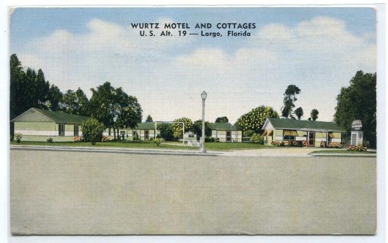 Wurtz Motel Cottages US 19 Largo Florida 1957 linen postcard