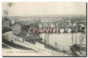 Old Postcard Limoges Panoramic Three Bridges