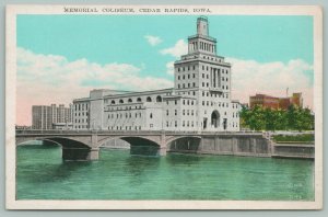Cedar Rapids Iowa~Memorial Coliseum~Riverfront~Bridge~Veterans Memorial~c1920