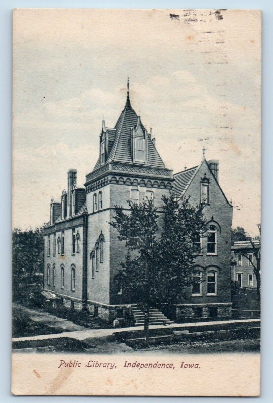 Independence Iowa Postcard Public Library Exterior Building 1907 Vintage Antique