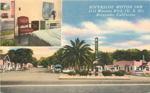 Postcard California Riverside Motor Inn roadside Sellers linen 22-12516