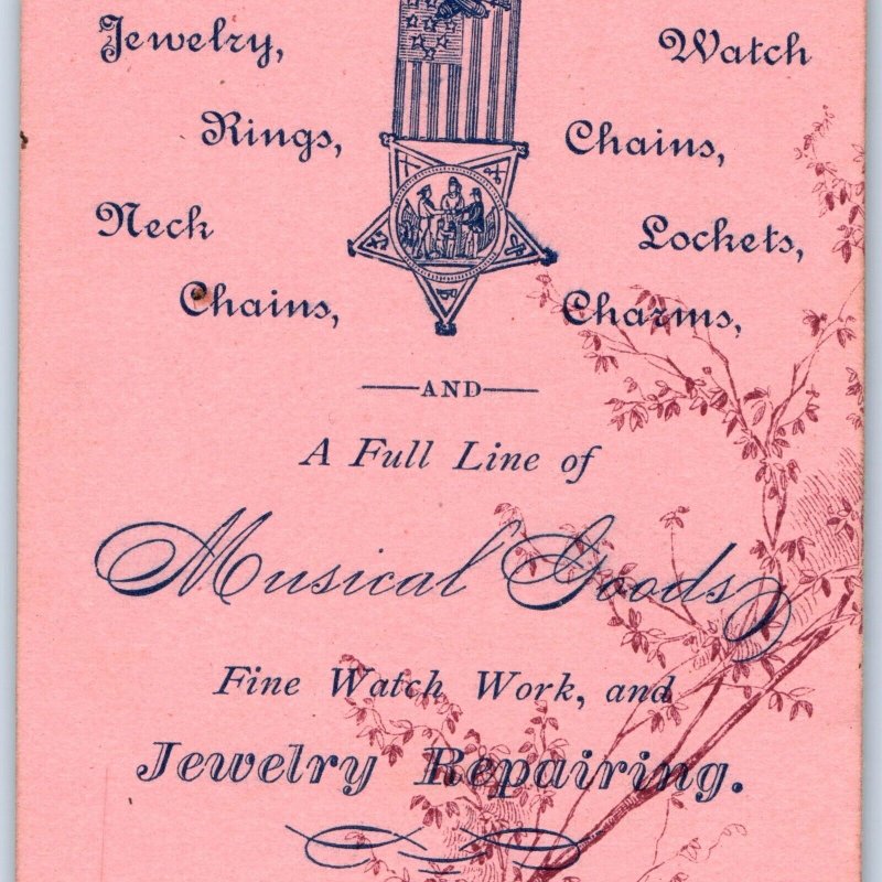 1887 Mason City IA Parade Program Patterson Jewelry Folding Trade Card Store C48