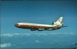 World Airways Airplane DC-10-30CF Over Lake Tahoe CA Airline Issued Postcard