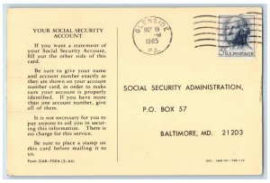 1965 Social Security Account Request Statement Earnings Baltimore MD Postcard 