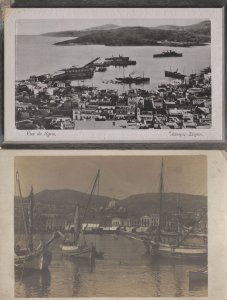 Syros Greece Harbour 2x Ship Harbour Greek Old Postcard s