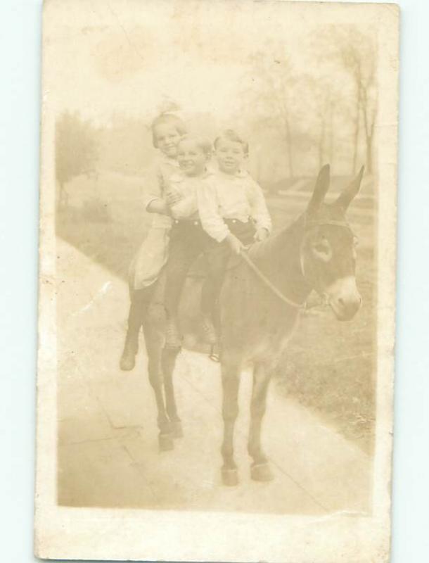 rppc Pre-1918 KIDS RIDING ON SMALL DONKEY MULE AC7622