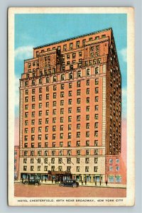 NY City, NY-New York, Advertising Hotel Chesterfield, Cars, Linen Postcard