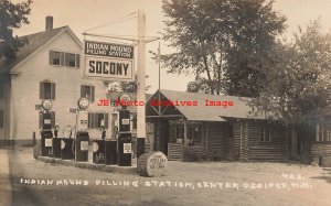 NH, Center Ossipee, New Hampshire, RPPC, Indian Mound Socony Gas Station