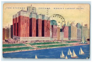 1937 The Steven's Chicago Worlds Largest Hotel Illinois IL Vintage Postcard 
