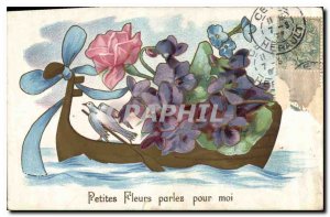 Old Postcard Little Flowers speak for me Boat