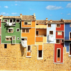 c2002 Spain Colorful Mediterranean Houses Stone Wall Laundry Chrome Lg PC M28