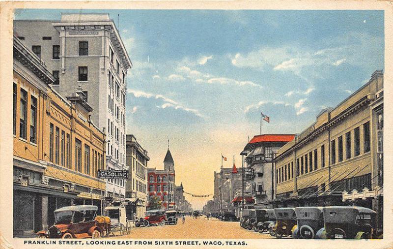 Waco TX Franklin Street Store Front's Old Cars in 1918 Postcard