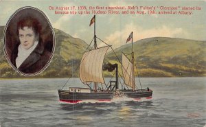 ROBERT FULTON CLERMONT-HUDSON RIVER IN 1808-FIRST STEAMBOAT~1910 PSMK ARTIST PCD