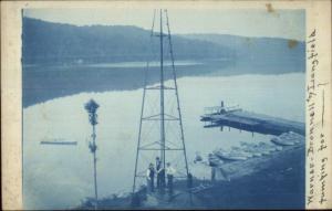 Gloversville NY Cancel Pumping Derrick by Lake Cyanotype Real Photo Postcard