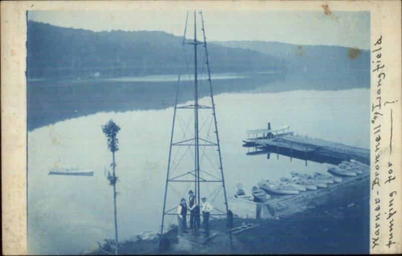 Gloversville NY Cancel Pumping Derrick by Lake Cyanotype Real Photo Postcard