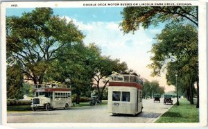 CHICAGO, IL ~ Lincoln Park Drive DOUBLE DECKER MOTOR BUSSES c1920s  Postcard