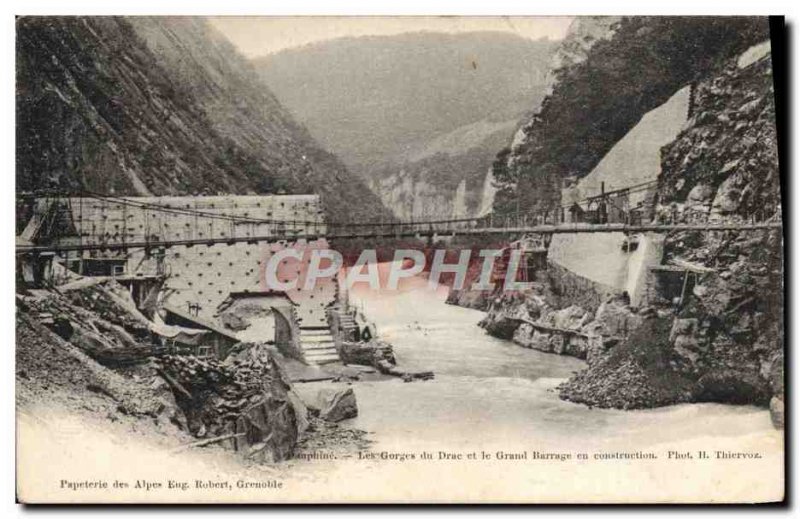 Old Postcard The gorges of the Drac and the large dam under construction