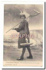 The d & # 39Olonne Sands Old Postcard Bound for fishing has shrimp