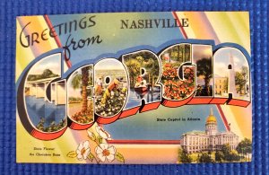 Vintage c1940 LARGE LETTER NASHVILLE GA GEORGIA Greetings Linen Postcard