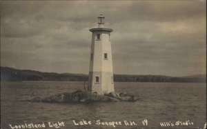 Lake Sunapee NH Loon Island Lighthouse c1910 Real Photo Postcard