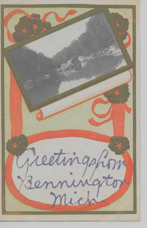 Bennington Michigan Greetings From scenic view ribbon antique pc Z16547