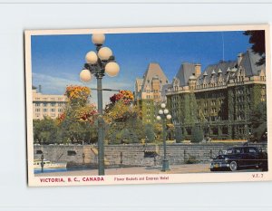 Postcard Flower Baskets and Empress Hotel Victoria Canada