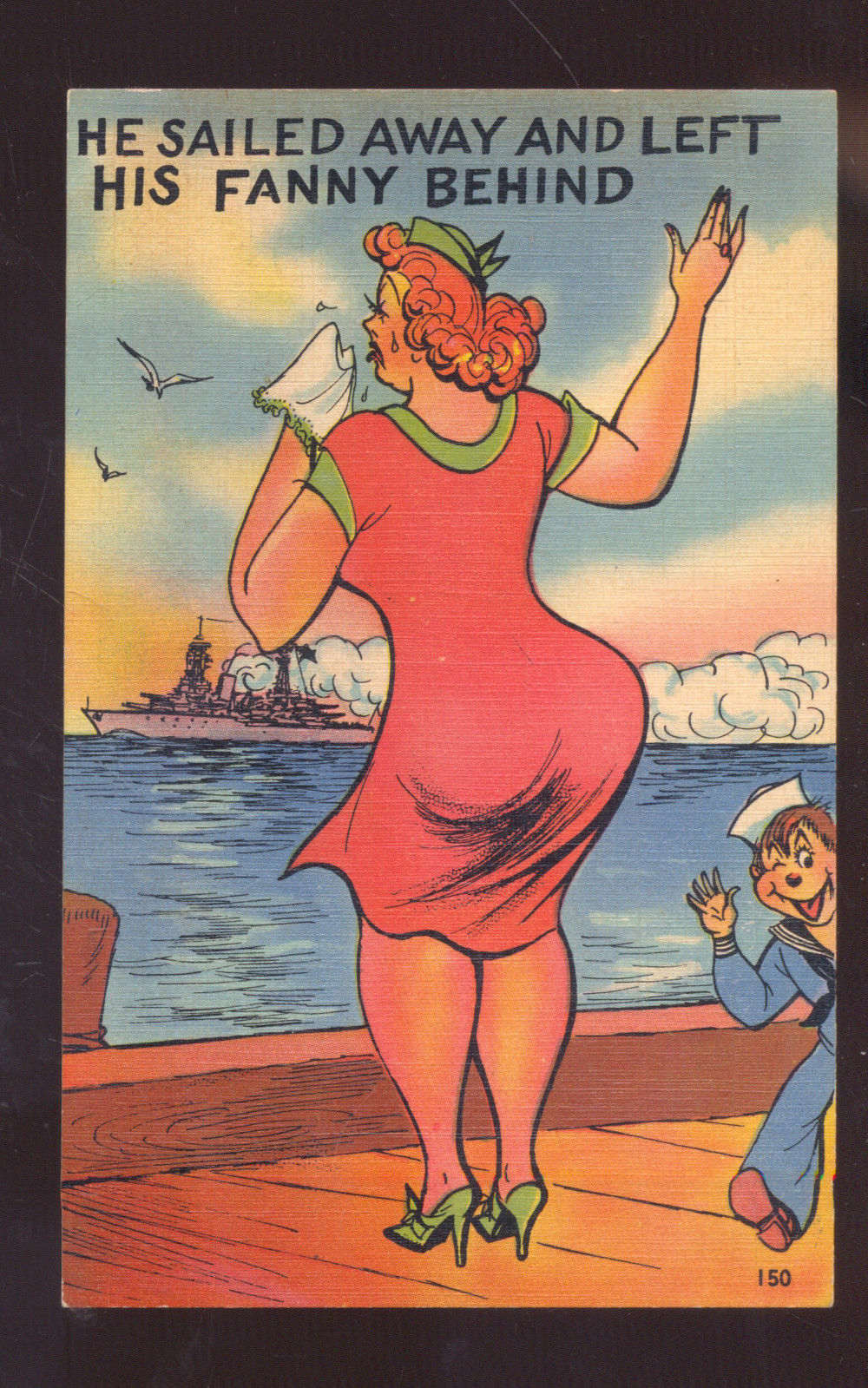 Fat Woman With Big Butt Sailor Left His Fanny Behind Vintage Comic Postcard Topics Cartoons 2103