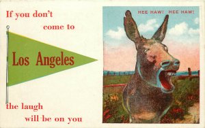 Vintage Postcard Los Angeles Pennant Calls You an Ass If you Don't Come to L.A.