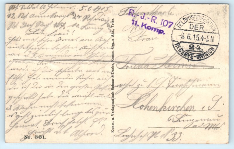 WWI German Soldiers Bunker Trench Postcard