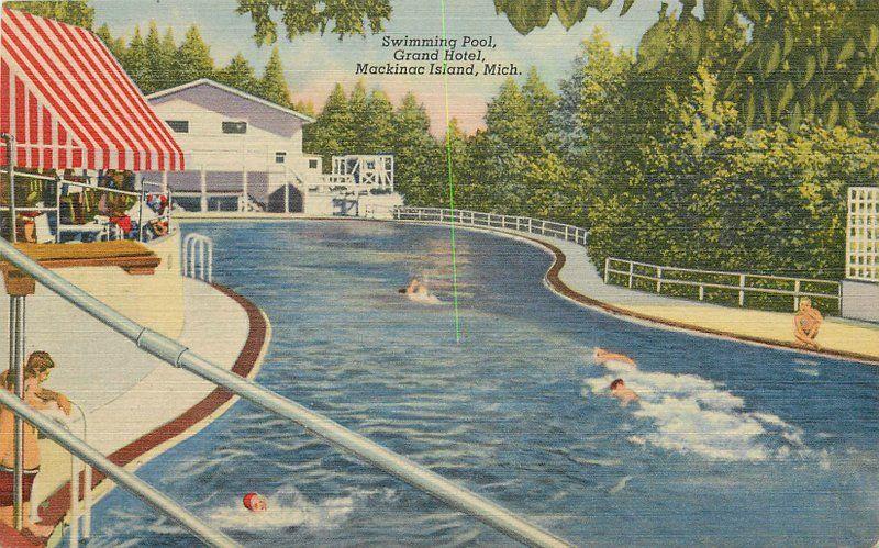 1940s Mackinac Island Michigan Swimming Pool Grand Hotel Teich linen 1714